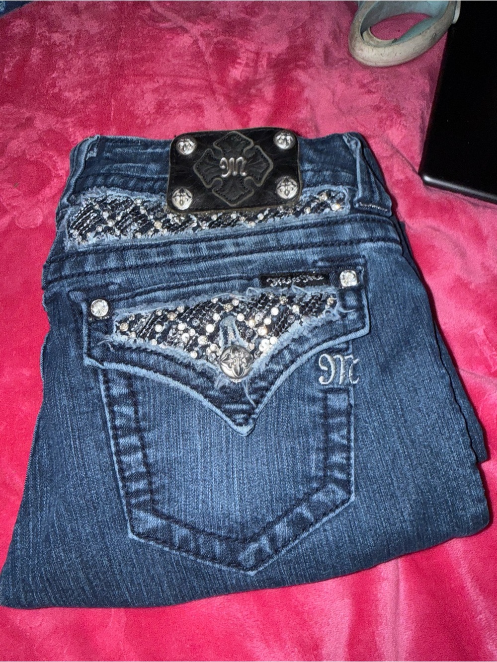 Miss Me Dark Blue Bootcut Jeans with Embellished Back Pockets